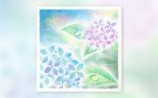 パステルアート「紫陽花と水滴」