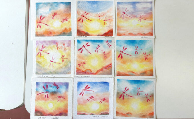 パステルシャインアート「夕焼けの赤とんぼ」